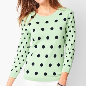 TALBOTS Intarsia Polka Dot Crew Neck Sweater 3/4 Sleeve Seafoam Green MEDIUM